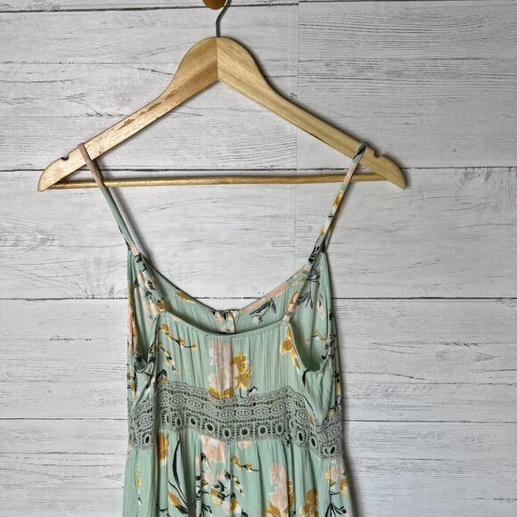 Forever 21 Dress Womens Size Medium Mint Green Embroidered Peek-a-Boo Waist - Picture 13 of 16